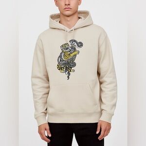 🐯🔥 H&M Beige Hoodie Tiger Snake Embroidered‎ Graphic Size M Streetwear ⭐